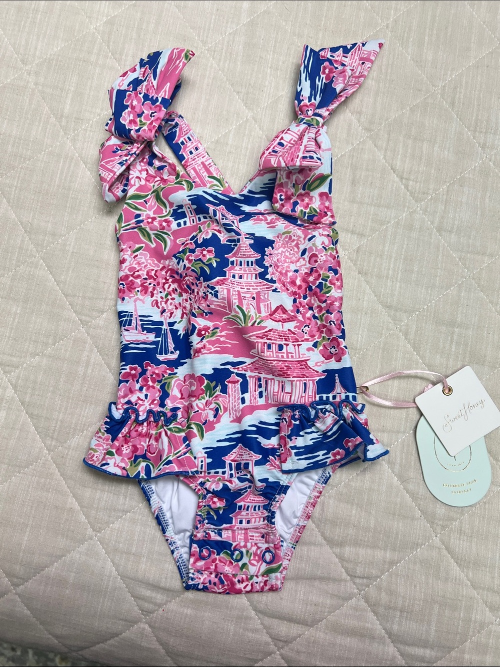 SweetHoney Pink & Navy Floral Pagoda One-Piece Swimwear